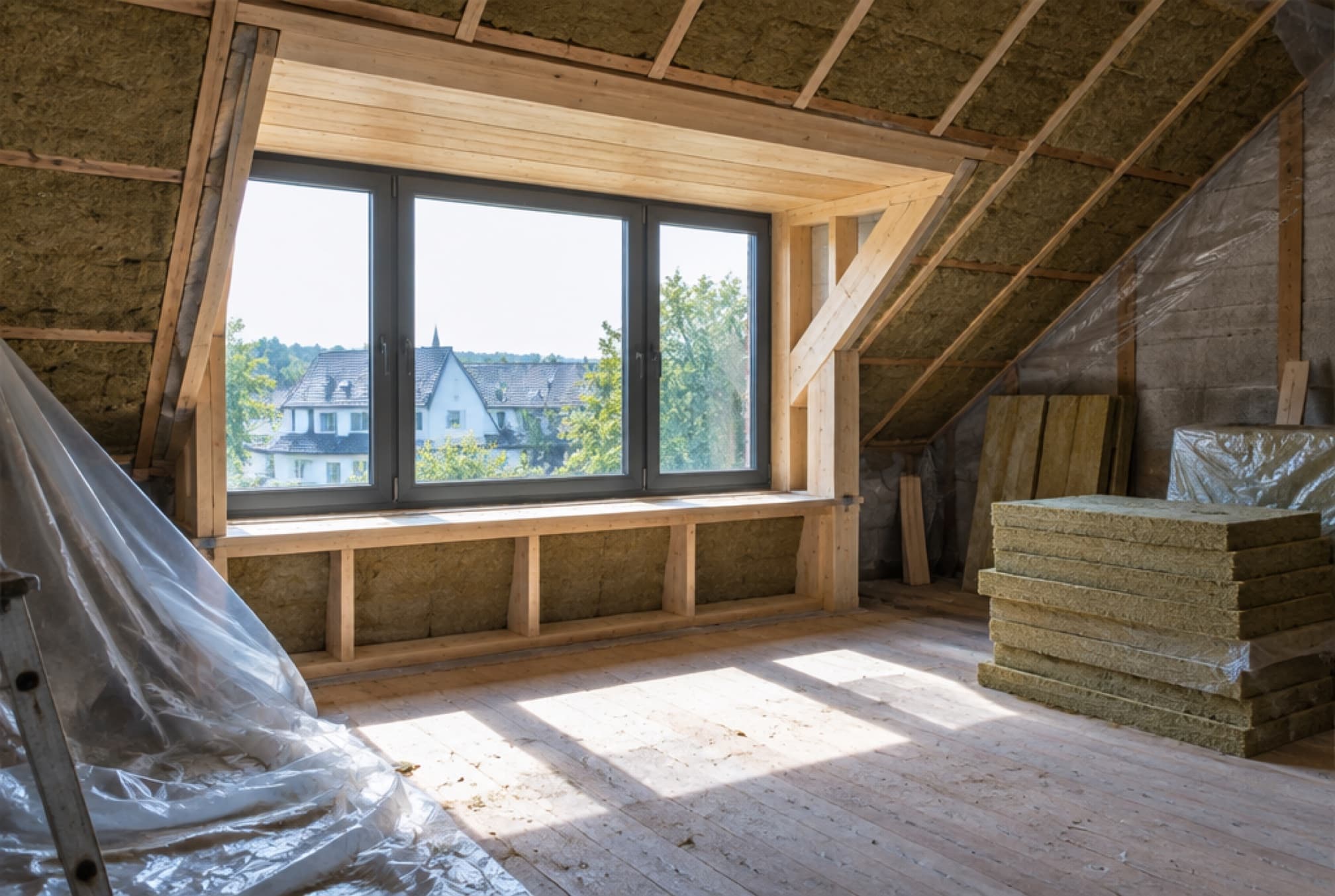 Attic conversion in progress with a new window